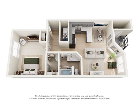 Floor plan for 1 bed, 1 bath, 800 sqft